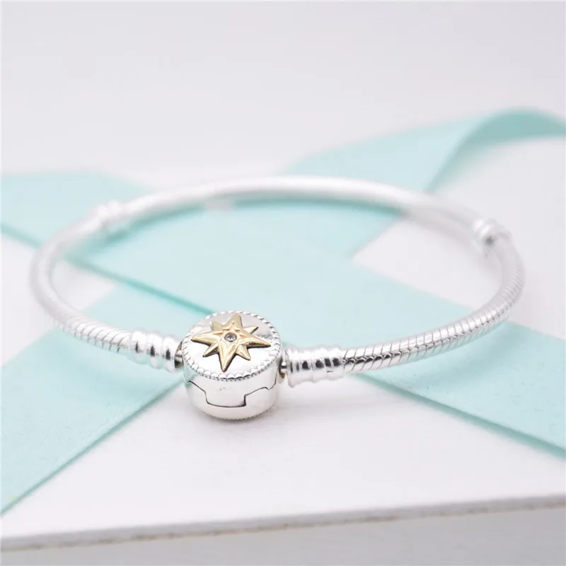 Новые моменты серебряный браслет с круглой золотой застежкой браслеты змеи для