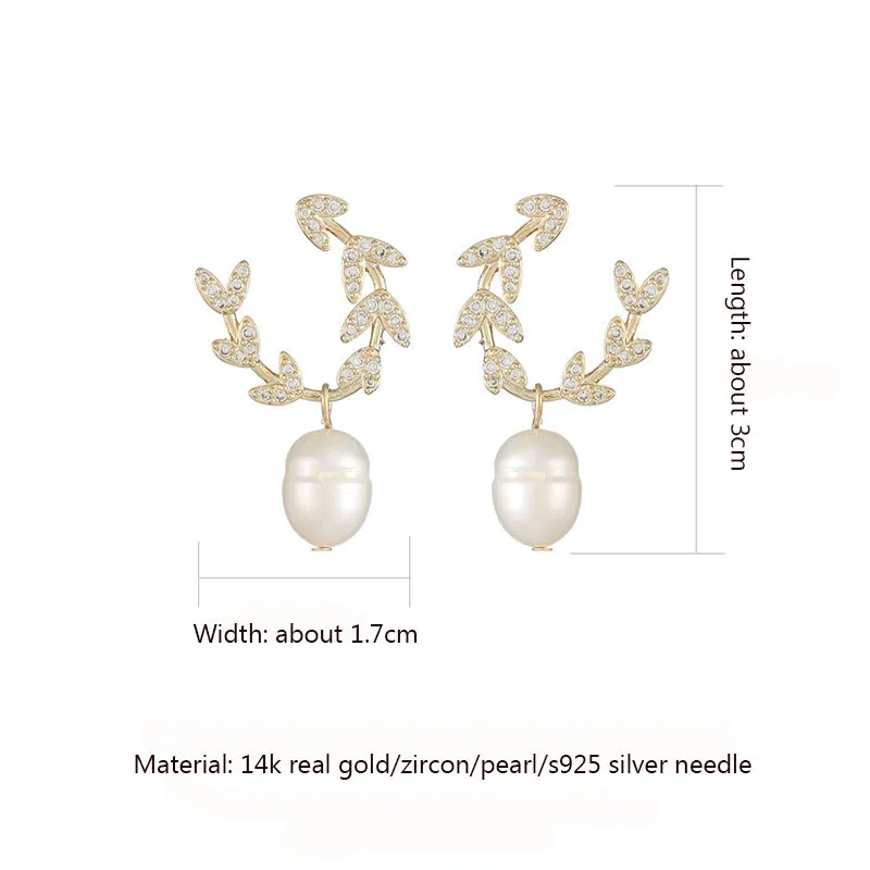 

Vintage S925 Silver Needle Freshwater Pearl Earrings Woman Bride Crystal Zircon 14K Gold Earrings Pendant Jewelry Wedding Gift
