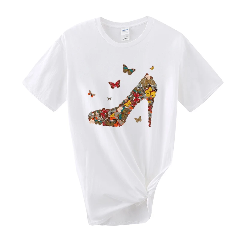 Новинка Летняя пикантная футболка на высоком каблуке с принтом Модная Femme