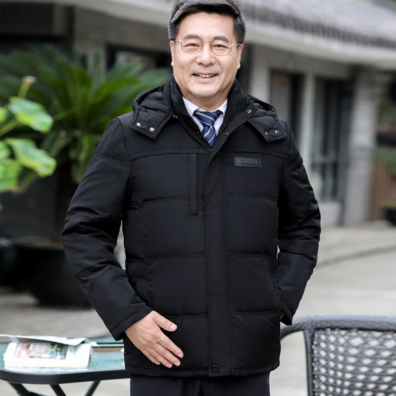 Модная теплая толстая зимняя куртка 90% на белом утином пуху для мужчин пальто со