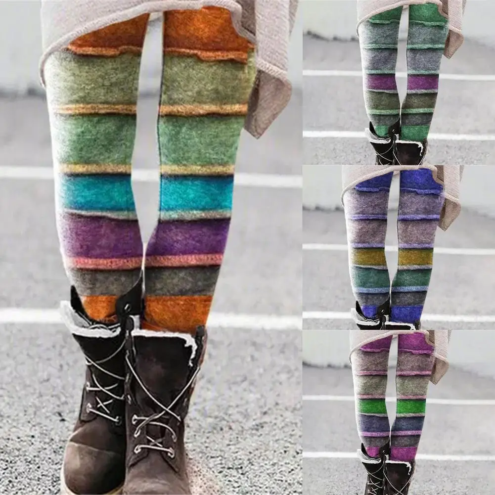 

Pants Stripes Print Long Trousers Women Striped Skinny Leggings for Autumn