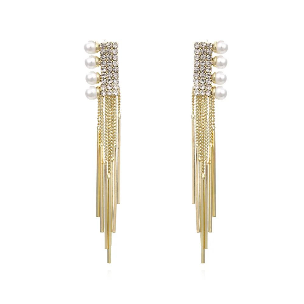 

2021 New Long Pearl Tassel Eardrop Exaggerated Fashion Trend Delicate Wild Party Jewelry Elegant Christmas Birthday Gift
