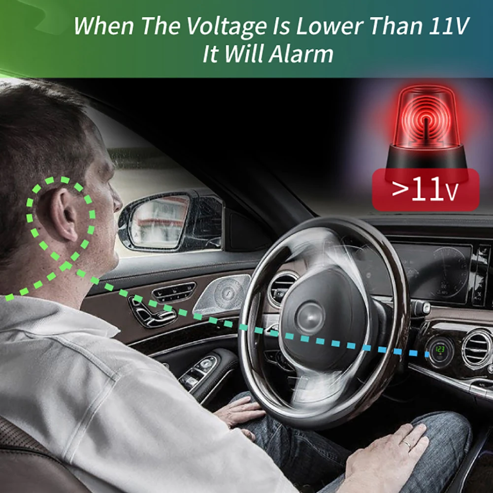 

12V- 24V Car Voltmeter LED Voltage Display Motorcycle Voltmeter Low Voltage Alarm Car Voltage Meter with Switch Waterproof