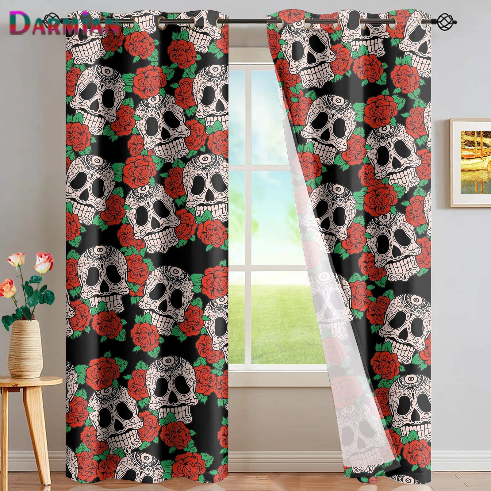 

DARMIAN Fashion Gothic Skulls Pattern Window Blackout Curtains for Home Decoration Thermal Insualted Window Draperies Curtain