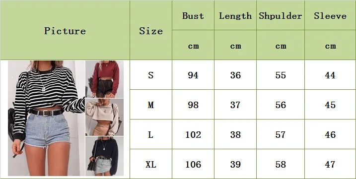 Autumn Spring Women Casual O-Neck Long Sleeve Striple Soft Cotton Loose Crop Top Short Shirts Pullover Sweatshirts