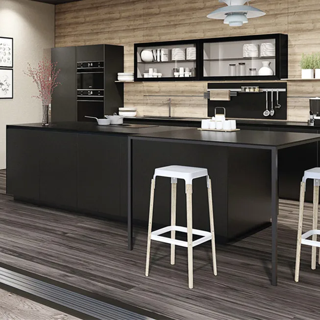 Черный матовый лак европейский стиль готовый кухонный шкаф на заказ|kitchen cabinet|kitchen