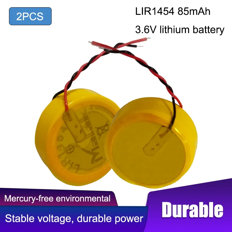 

2PCS LIR1454 85mAh Rechargeable Button Battery 2 Wire 3.6V Bluetooth headset dedicated Battery life is strong And durable