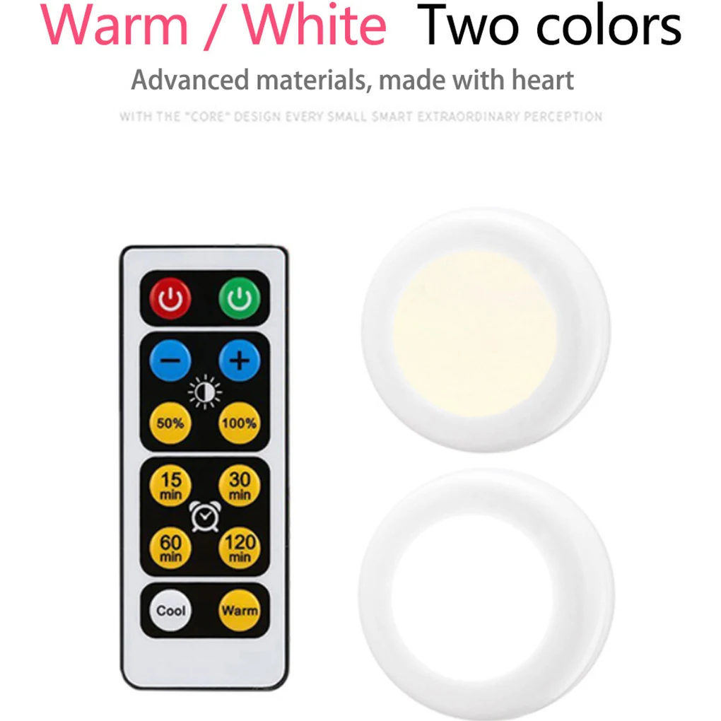 

Warm White+White Color Changing Dimmable Remote Control Puck Night Lights Touch Sensor LED Under Kitchen Cabinets Close Lights