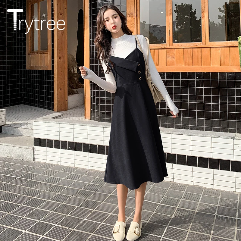 Trytree 2019 осенне зимний комплект из двух предметов водолазка однотонный облегающий