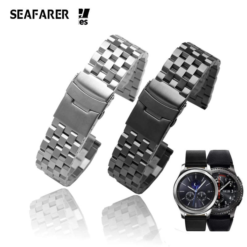 

For Huawei Samsung 22mm 20mm Silver/Black Stainless Steel Solid Link Watchband Strap Folding Clasp With Safety Men Correa De Rel