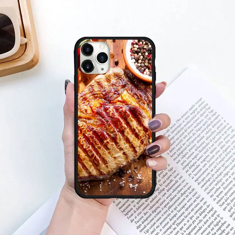 

Delicious steak beef food pattern Phone Case for iPhone 11 12 pro XS MAX 8 7 6 6S Plus X 5S SE 2020 XR Luxury brand shell coque