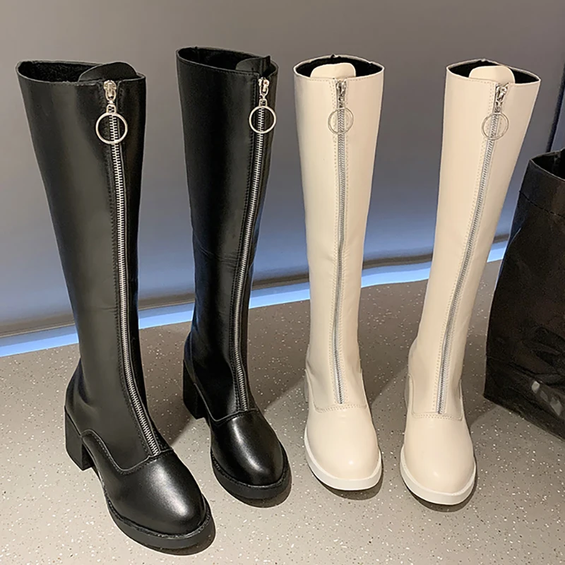 

Женские длинные сапоги выше колена, Новинка весна-осень 2021, стильные тонкие мартинсы Челси, высокие белые сапоги из искусственной кожи