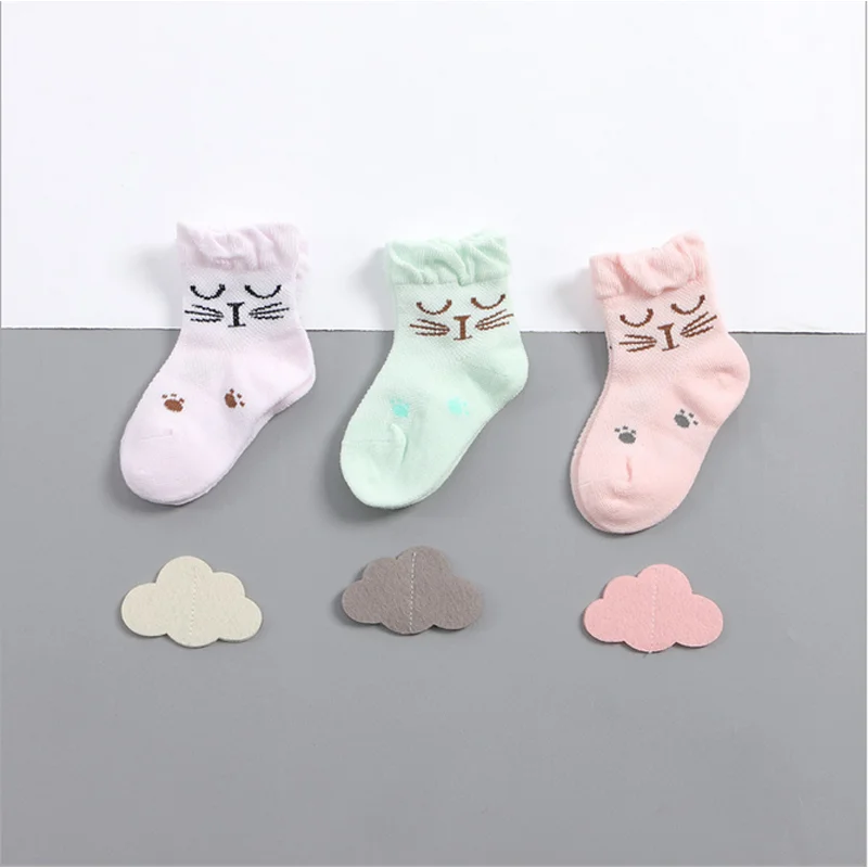 Calcetines de algod&oacute;n para beb&eacute; de 0 a 3 a&ntilde;os, medias con patr&oacute;n de gato, de color puro, para verano-3