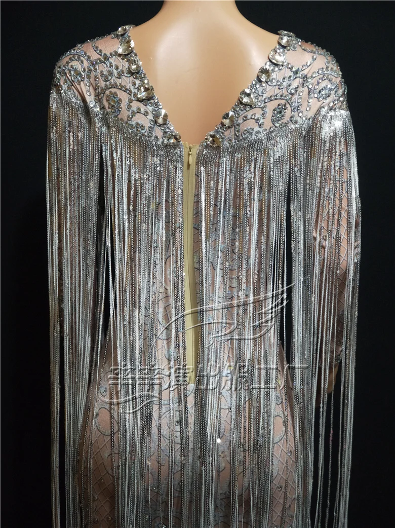 

Long Sleeve Crystal Tassels Long Dress Evening Performance Fashion Show Dresses Nightclub Female Singer Concert Party Show Dress