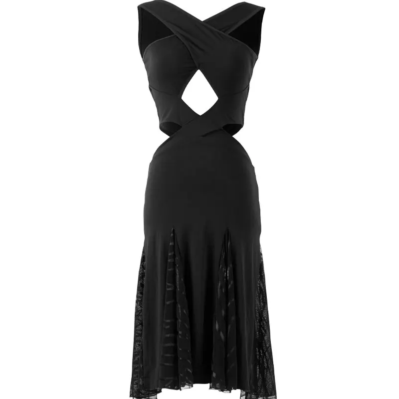 

Latin Dance Dress Kids Black Sleeveless Practice Clothing Children Professional Latin Competition Performance Dresses DQL2124