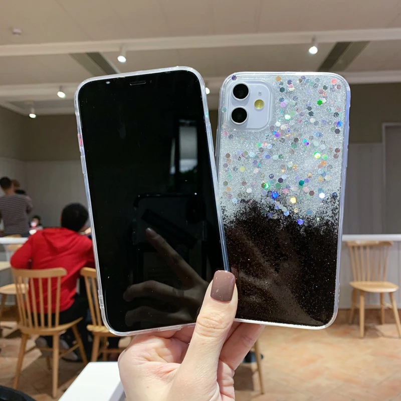 Чехол для iPhone SE 7 8 Plus 10 X XS XR 11 Pro Max градиентный цвет блестящие Блестящие Блестки