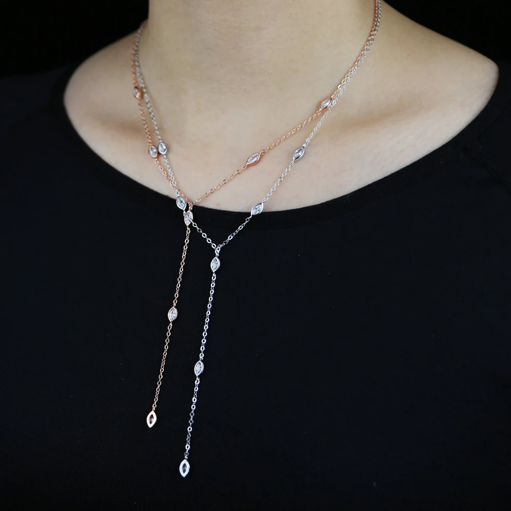 

Trendy Long chain Necklace tear water drop Pendants Y necklace dainty CZ Women wedding simple statement choker Jewelry drop ship