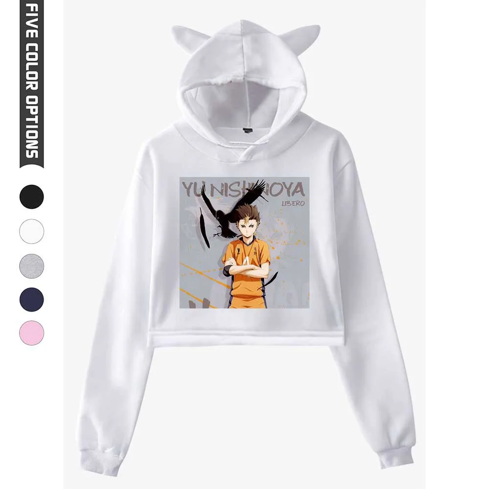 

2021 Women Short Hoodie Sweatshirt Japan Anime Haikyuu Cosplay Costume Volleyball Club Sexy Cat Ears Teenager Girls Hoodies