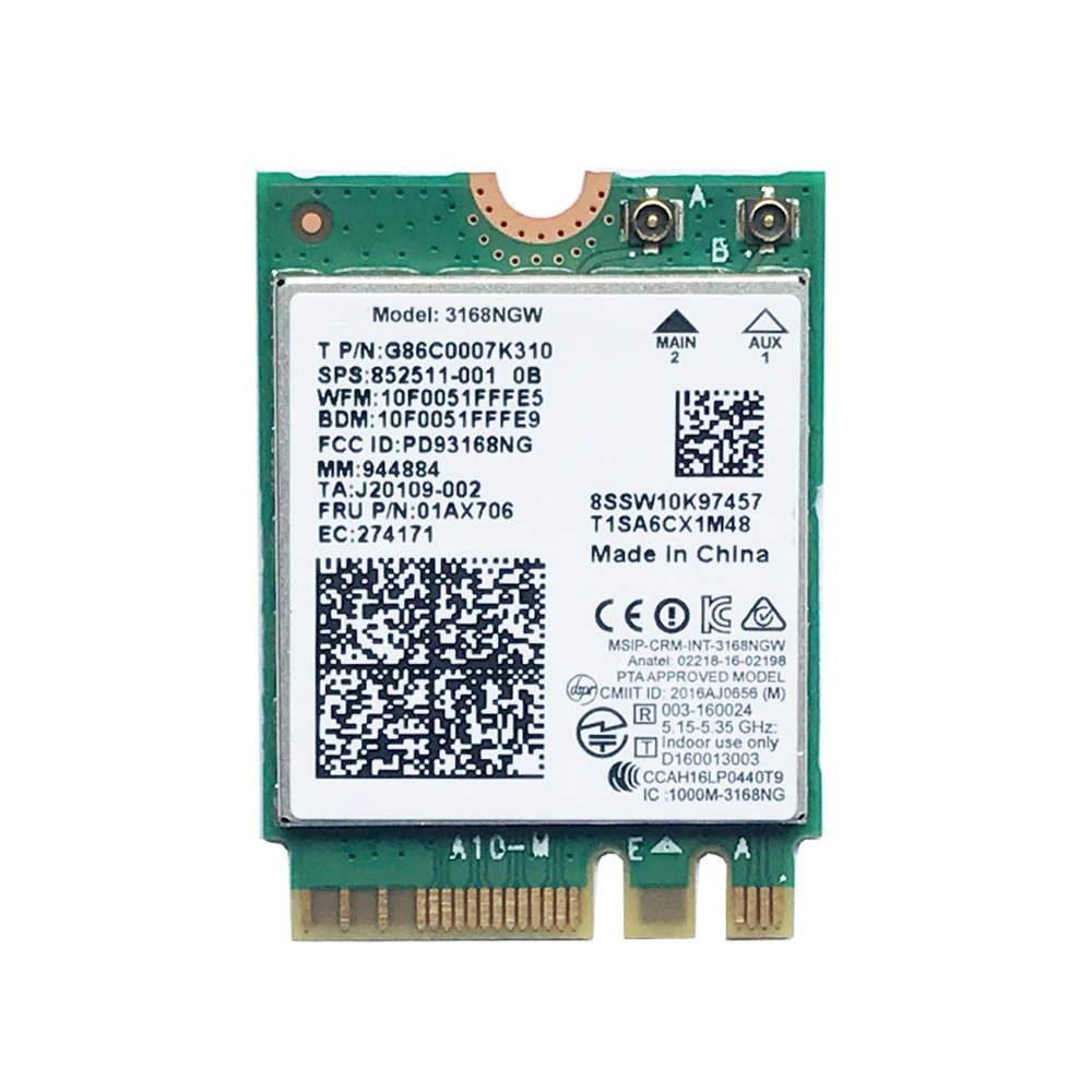 

Dual band Wireless 600Mbps Wireless Network Card Wifi Receiver for Intel 3168 AC 3168NGW NGFF M.2 802.11ac Wi-fi BT 4.2 Card
