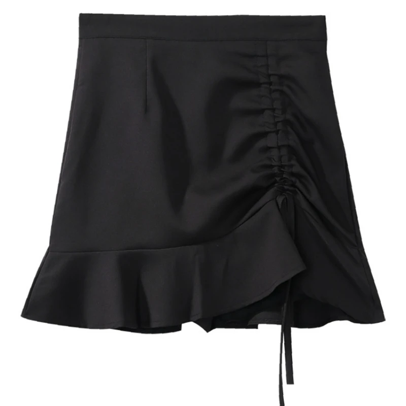 

Skirts Women Irregular Pleated Drawstring Solid Chic Leisure Womens Mini Skirt Korean Style All-match Sexy Ruffle Sheath Fashion