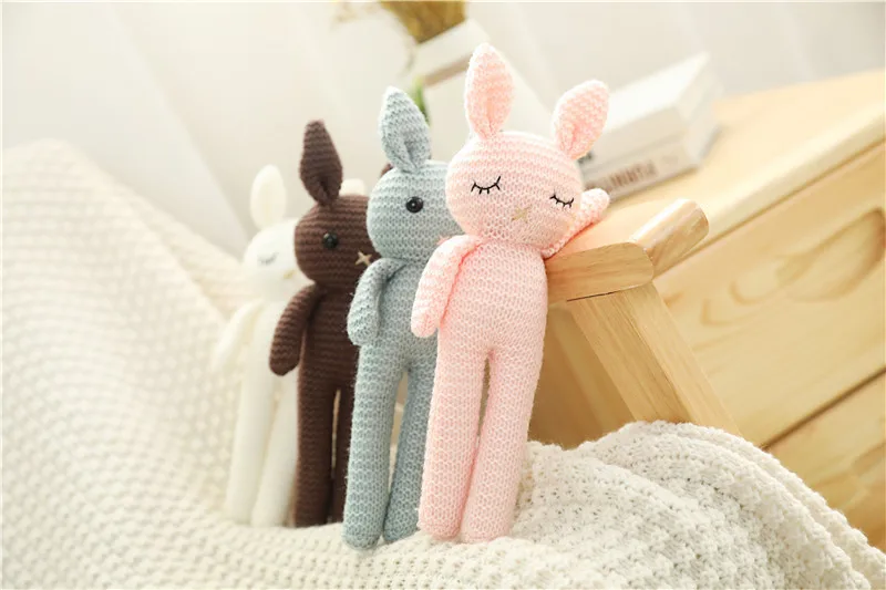 25Cm Handmade Knitted Rabbit Doll Stuffed Plush Toy Cute Animals Soothing Baby Sleeping Plush Toy Gifts for Kids Birthday