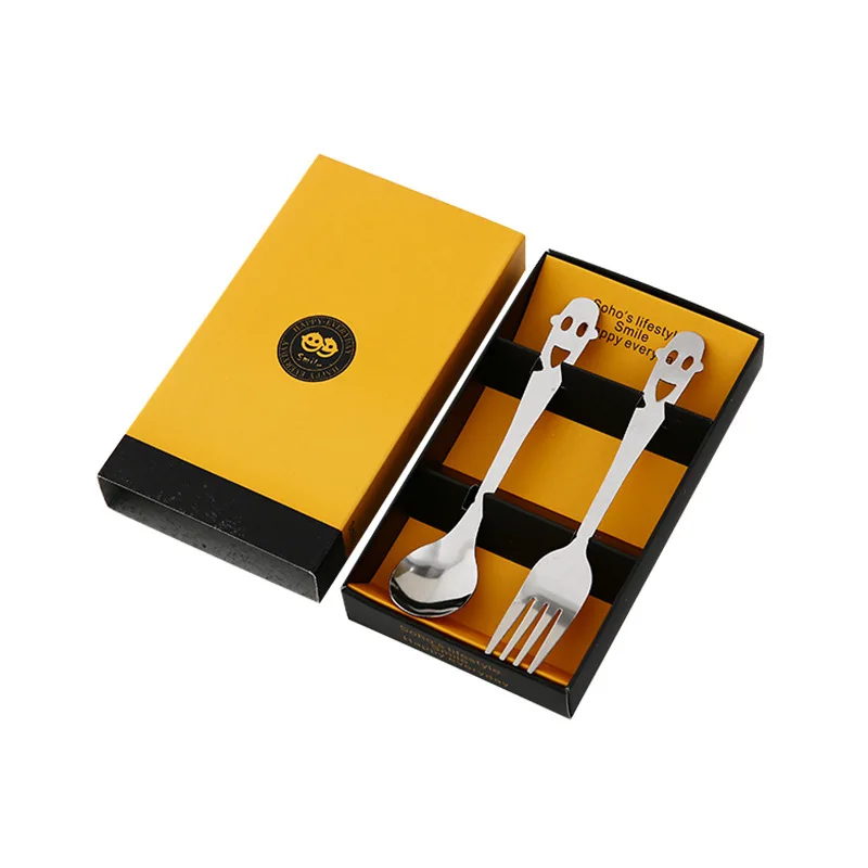 

Stainless steel cutlery Smiley two-piece suit Creative Korean Stainless steel cutlery fork spoon 2 piece set cutlery