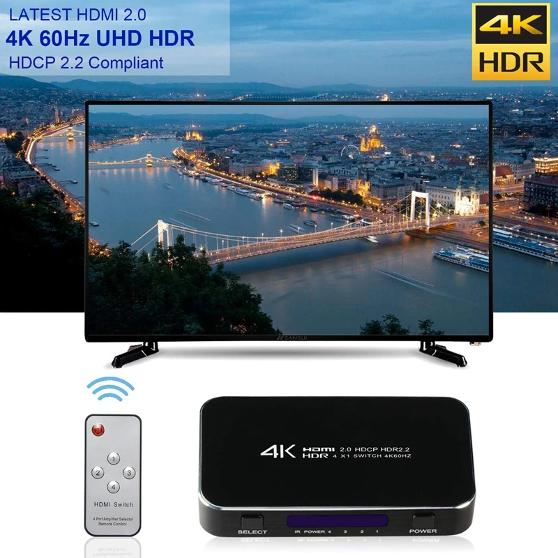 ABKK-HDMI переключатель 4K60Hz 4 в 1 с пультом дистанционного управления Поддержка HDCP 2 4K x