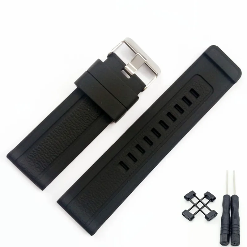 

24 mm Black Silicone Rubber Strap Watch Band With Watches Buckle Belt For Suunto Core Watch + Adapters + 2Pcs Tools