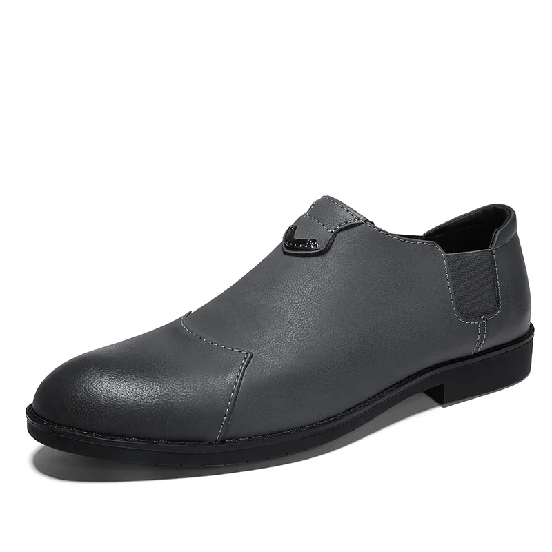 Туфли мужские кожаные на плоской подошве удобные лоферы однотонные без застежки