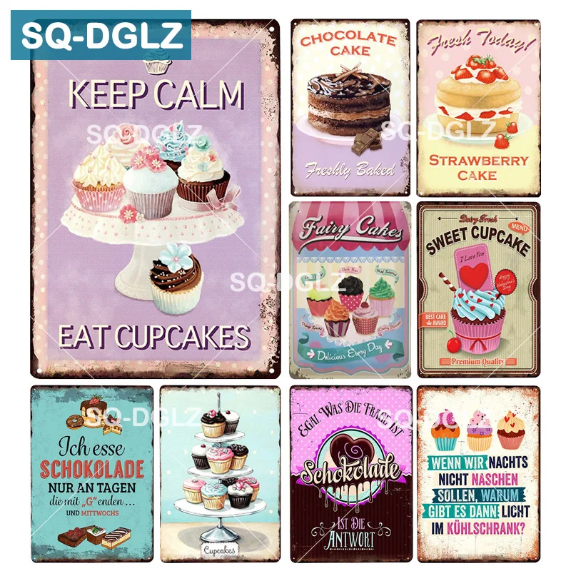 [SQ-DGLZ] Cup Cake Metal Sign Vintage Tin Signs Retro Plaque Plates Cafe Pub Club Home Wall Decor Metalen Borden For | Дом и сад