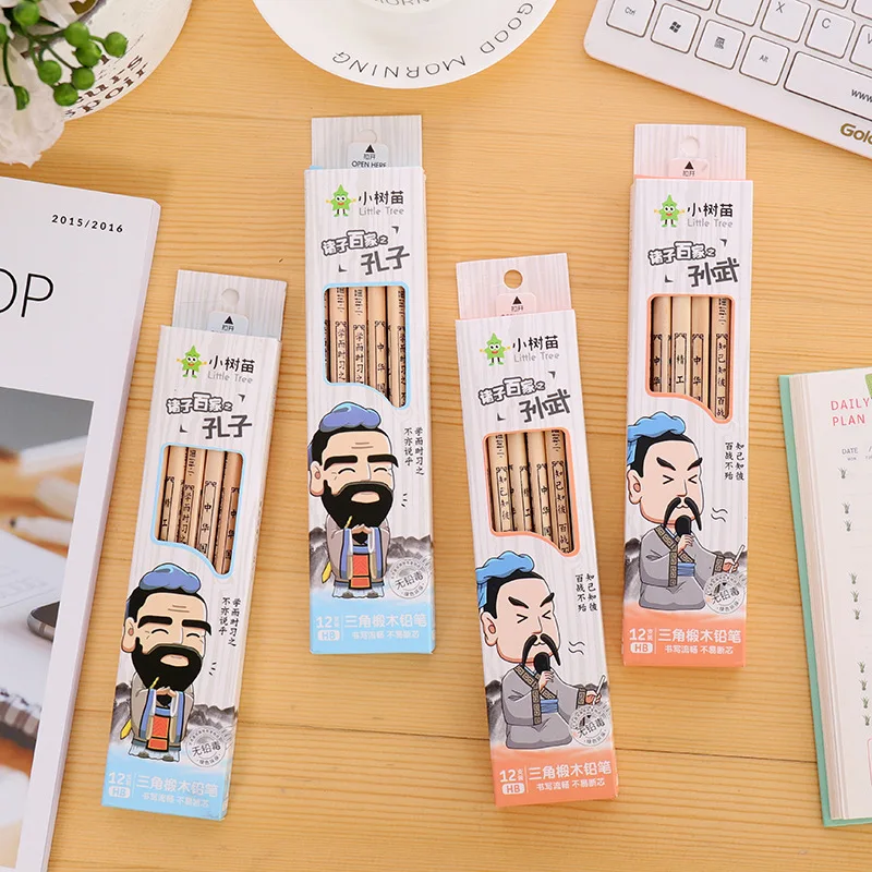 12pcs HB Wooden Pencils with Eraser Creative Chinese Style Poetry Printing Pencil Student Stationery School Supplies Kids | Канцтовары