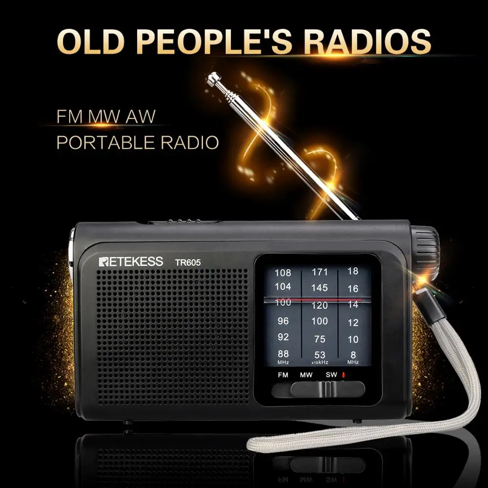 Портативный радиоприемник Retekess TR605 FM/MW/SW 3 диапазона для пожилых людей с аварийным