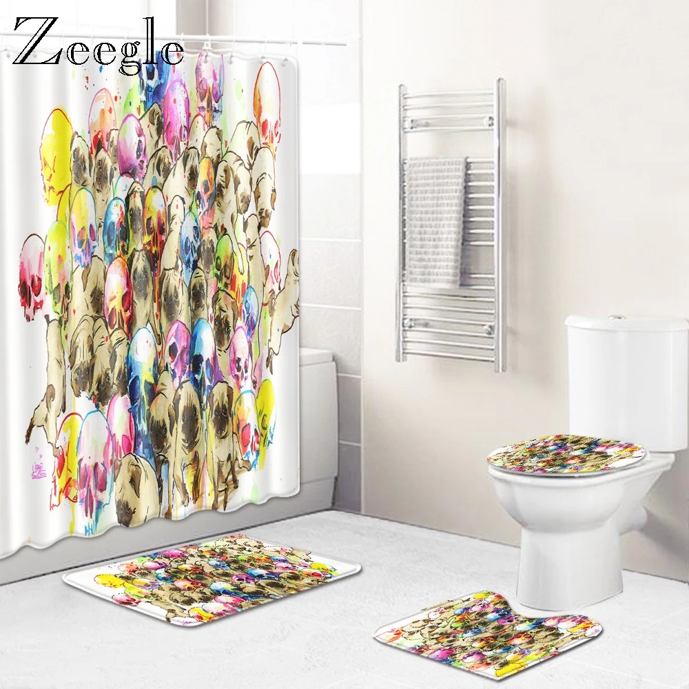 

Набор ковриков Zeegle для ванной на Хэллоуин, подставка, крышка для унитаза, коврик для ног в туалете, занавеска для душа с крючками, входной ков...