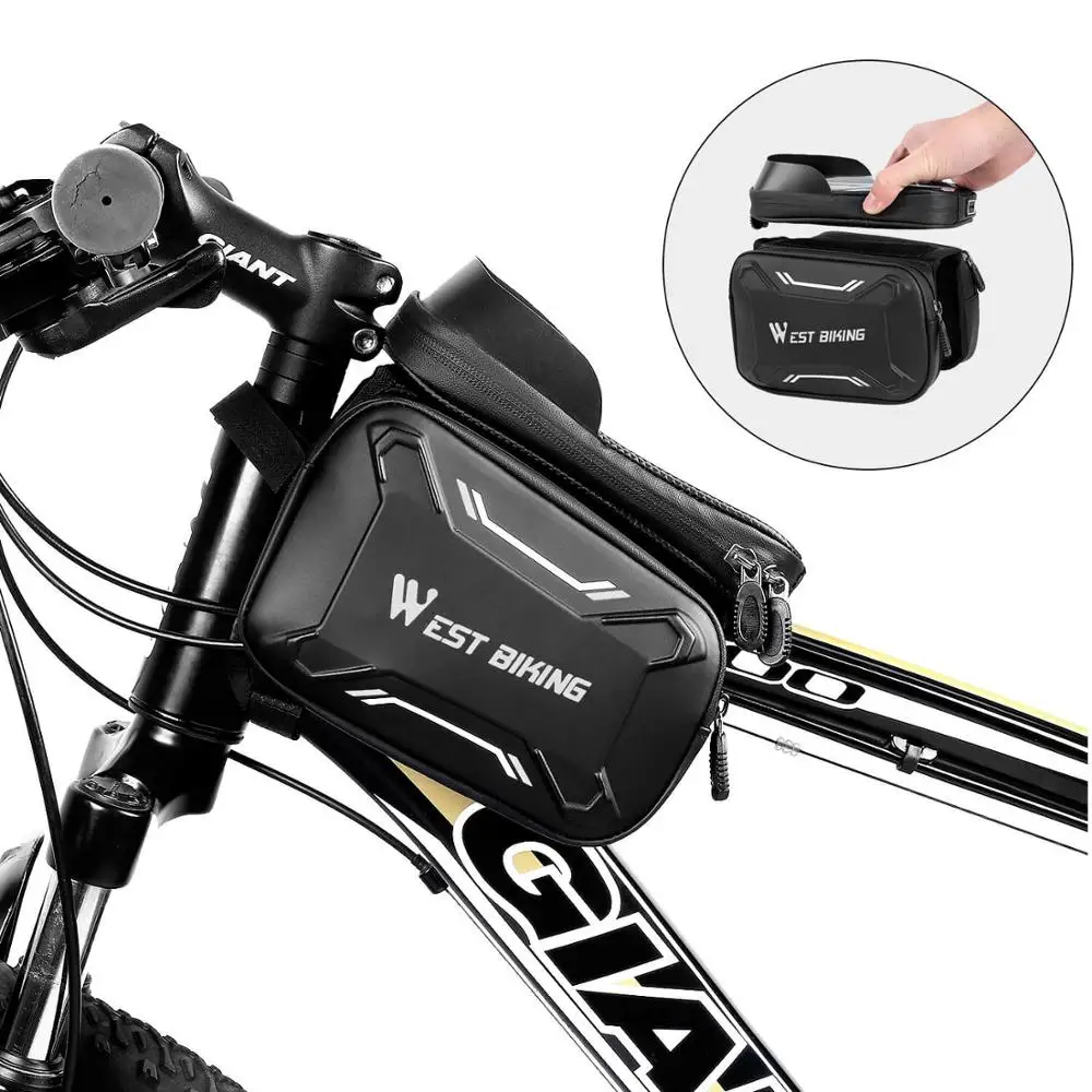 Bike Phone Holder Bag Bicycle Frame Basket Front Beam Hard Shell Waterproof Touchable 6.2inch PU Leather | Спорт и развлечения