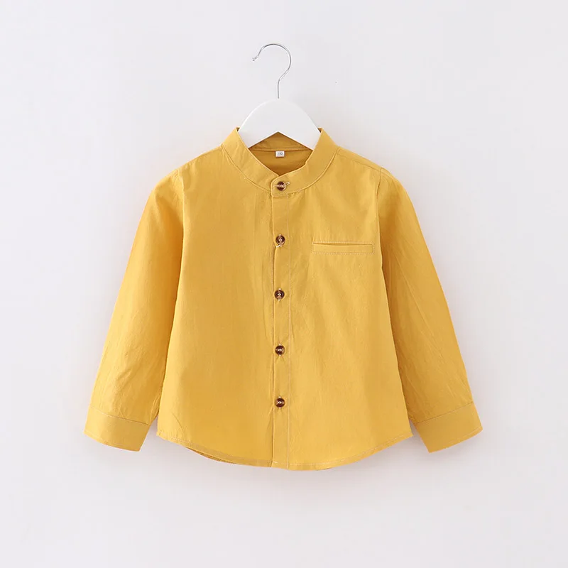 Детская рубашка для мальчиков и девочек однотонная блузка с воротником-хомутом