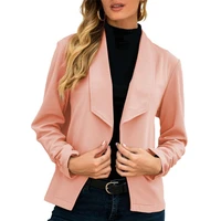 office lady blazer solid color turndown collar shirring cuff autumn winter lapel no button irregular suits jacket for daily wear