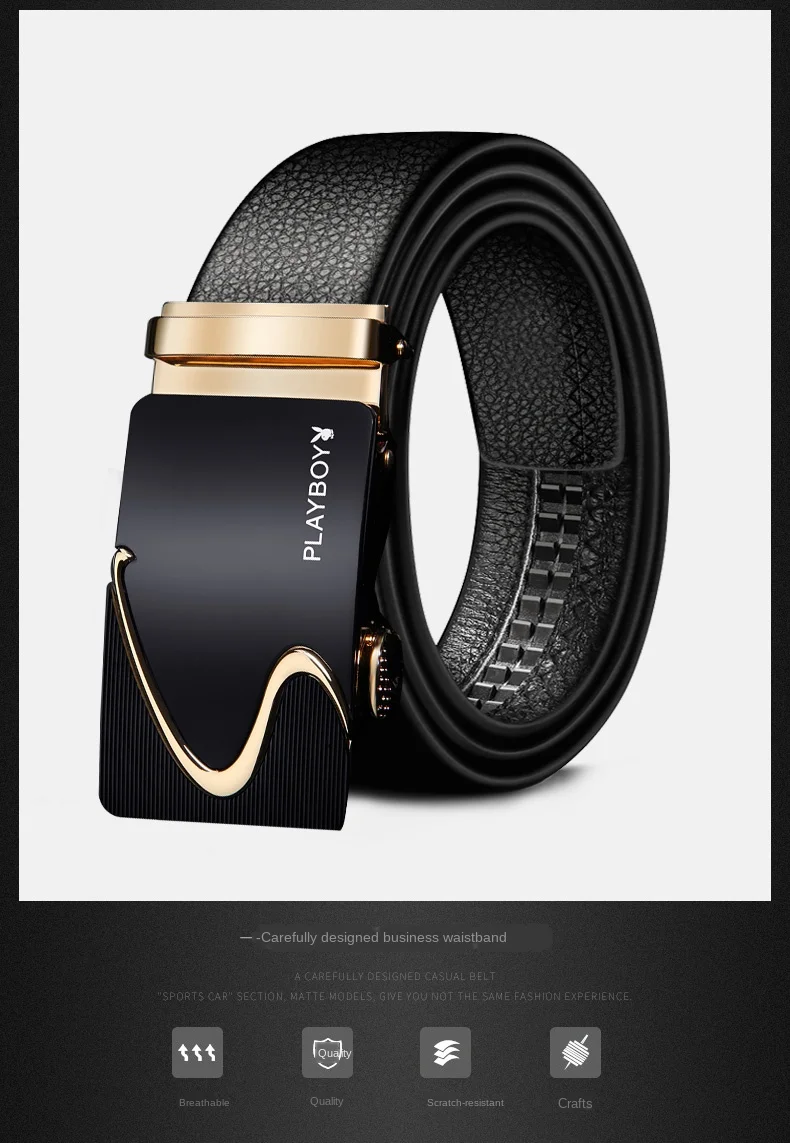 

Men's leather belt automatic buckle Korean fashion young business suit pants belt leather leather
