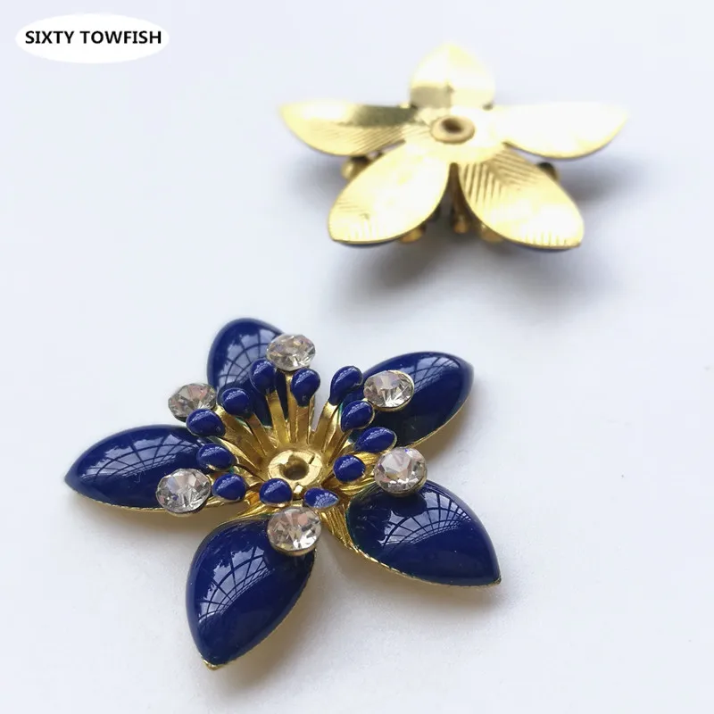 5 Pieces/lot 8 styles Copper Filigree Rhinestone Flower Slice Charms Base Setting DIY Jewelry Accessory Findings