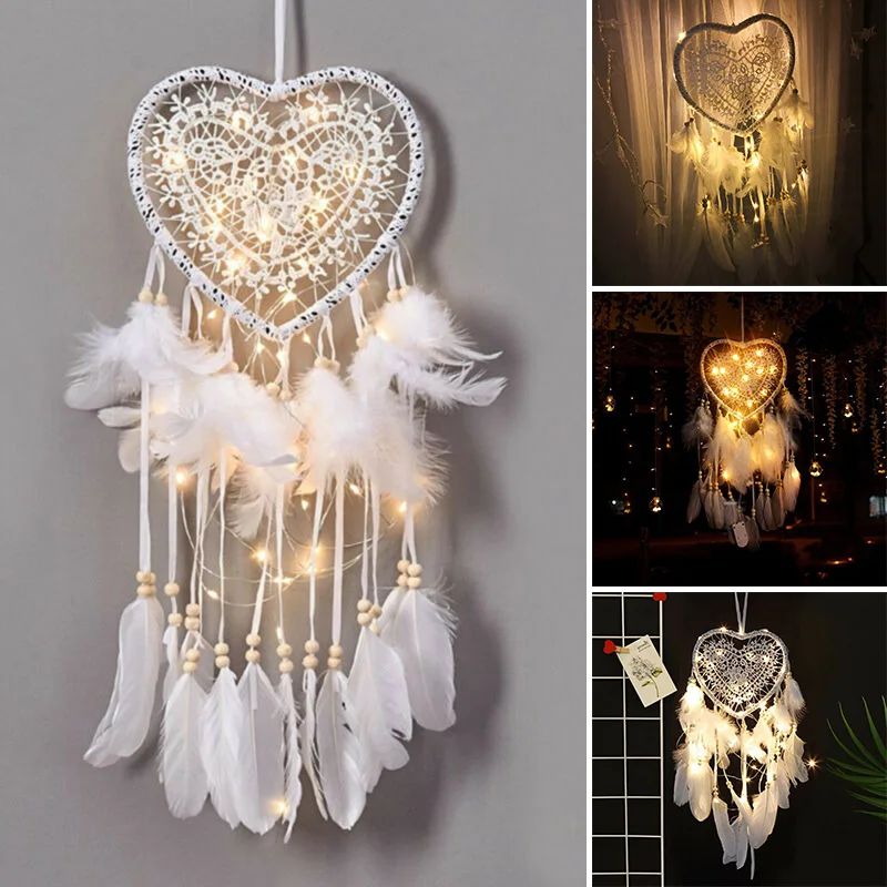 Светодиодный светильник в форме сердца 1 шт. Подвеска с перьями для спальни
