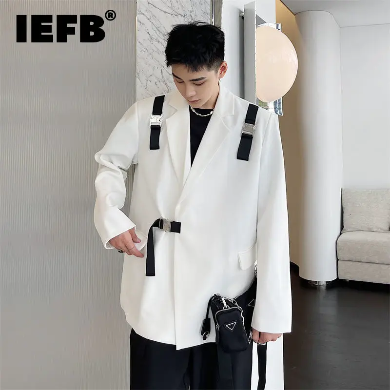 

IEFB Popular Niche Design Buckle Design Black White Men's Suit Coat 2021 New Autumn Light Luxury Long Sleeve Blazer Tide 9Y9261