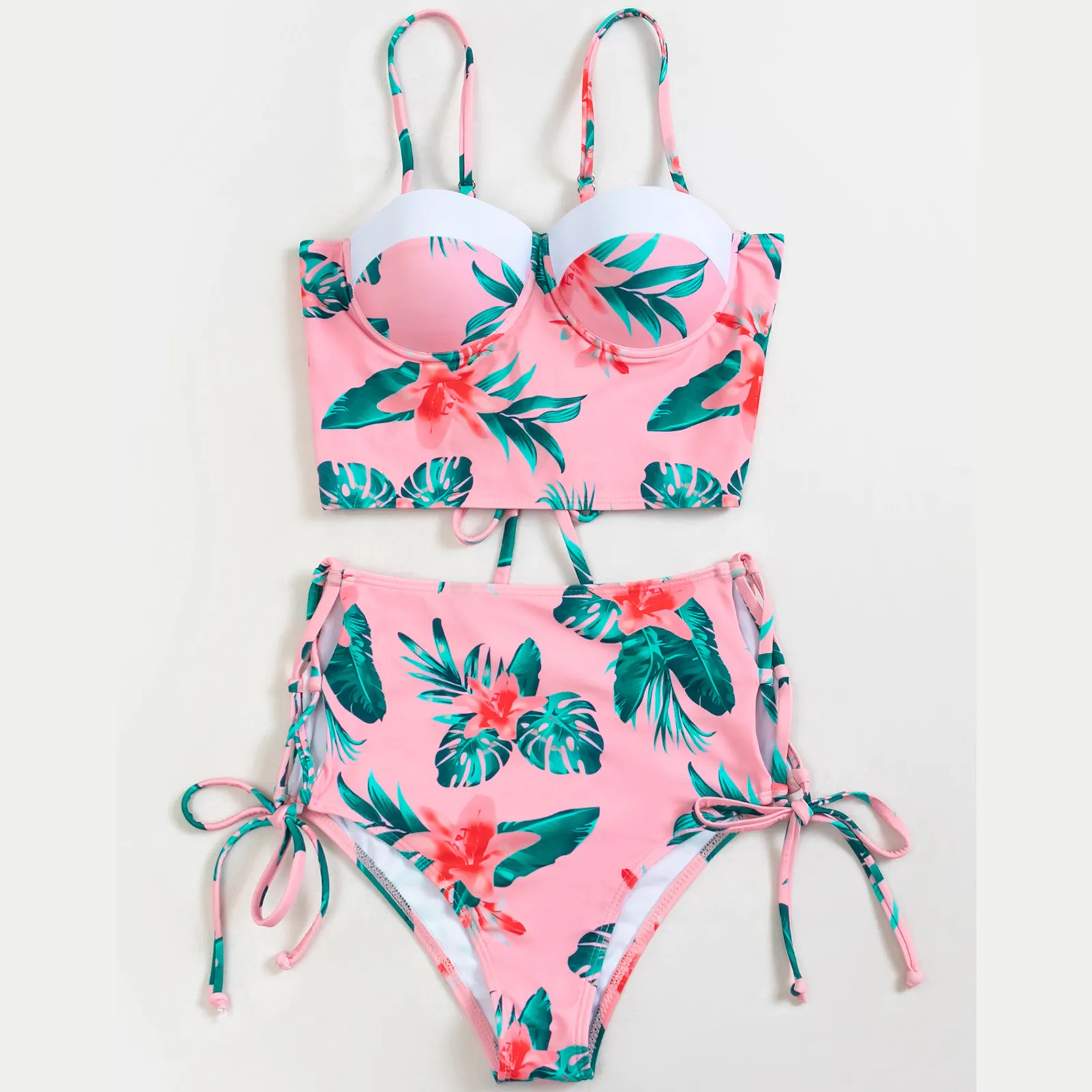 

Spring Summer Natural Print Bathing Suit Swimsuit Women's new fashion tube top sexy split printing open back bikini swimsuit