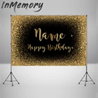 Со сверкающими золотистыми на день рождения вечерние украшения для фон для фотосъемки задний план для Photocall boda Свадебная фоновая заставка для душа