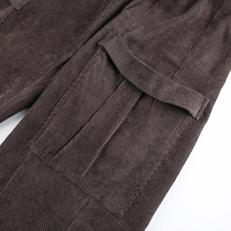 

Casual Loose Brown Corduroy Pants Women Elastic High Waisted Long Trousers Ladies Pocket Autumn Winter Joggers Female