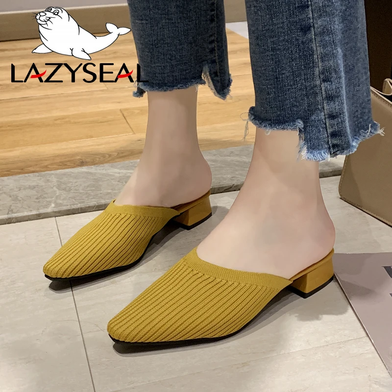 Шлепанцы LazySeal женские на квадратном каблуке 3 5 см сланцы летние мюли дышащая