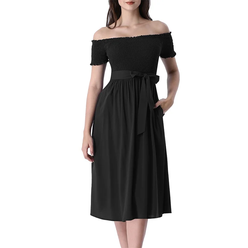 Cortas женские рюшами с открытыми плечами Копченый карманы плиссированная летняя