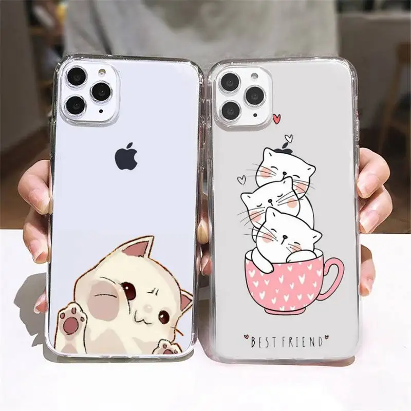 

Cute cartoon Cat Phone Case Clear Case For iPhone 13 12 11 Pro XS Max XR X Mini 6 7 8 Plus Soft Silicone Back Cover Phone Case