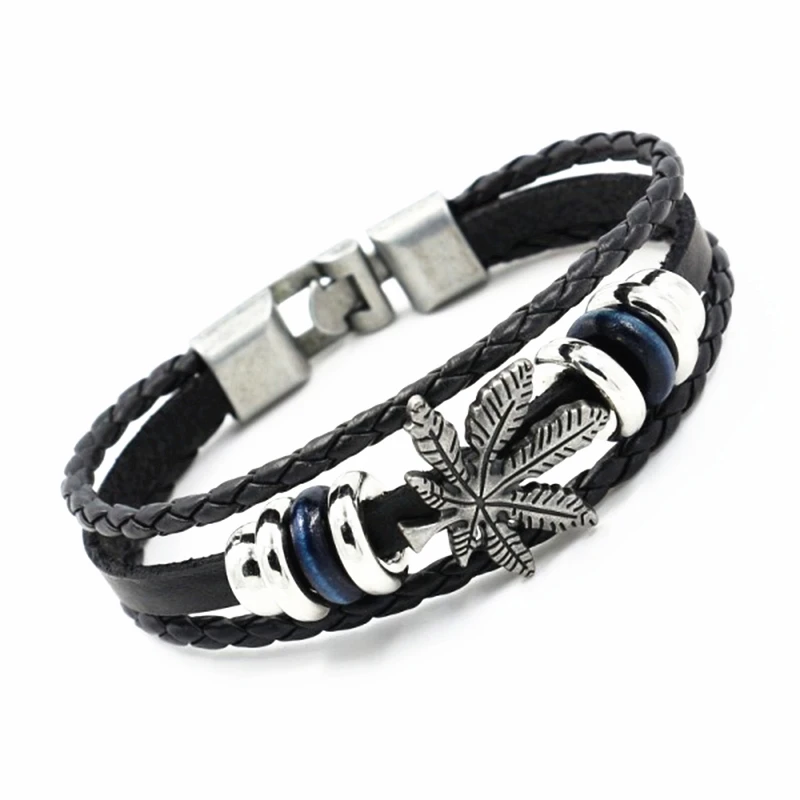 Винтажный Мужской кожаный браслет череп Звездный глаз многослойный с подвеской