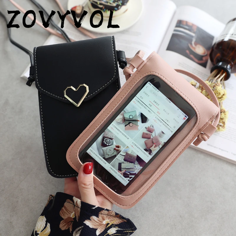 

ZOVYVOL Women's Touch Screen Cell Phone Purse Transparent Simple Bag Hasp Cross Wallet Smartphone Leather Shoulder Light Handbag