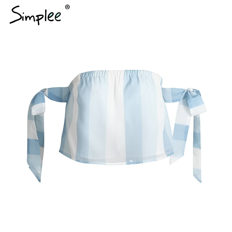 Женская блузка Simplee в полоску с бантом повседневный топ из органзы открытыми