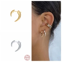 gs 925 sterling silver bohemian moon stud earrings for women tribal style ox horn crescent ear stud huggies fine jewelry gift